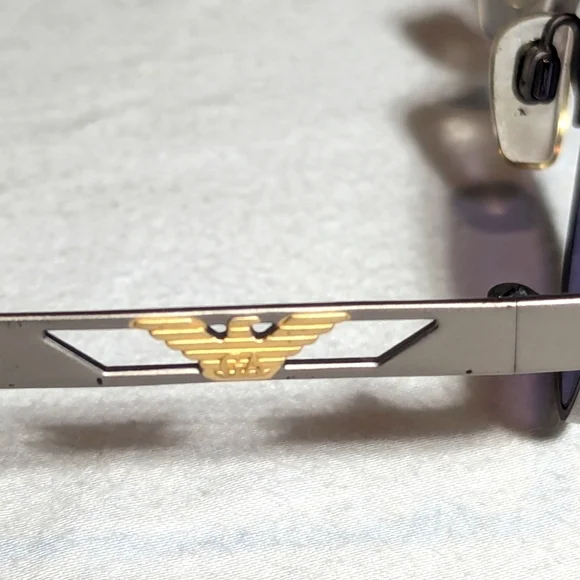 Vintage Emporia Armani Sunglasses Silver Frame Gold Logo and Case